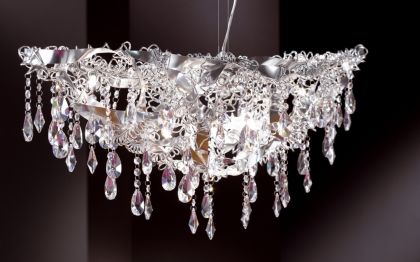 Modern twisted metal and crystal over-table ceiling light ID Large View