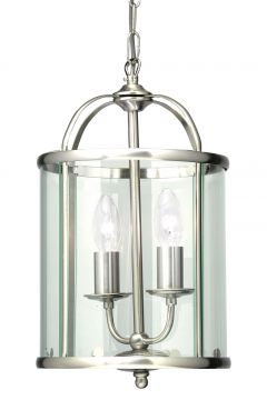 Medium Size Clear Glass Lantern in Satin Silver ID Large View