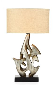 Distressed silver wood effect table lamp with shade ID Large View
