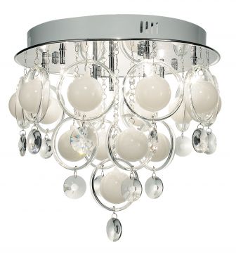 Stylish White Glass Bauble and Crystal Flush Ceiling Light ID Large View