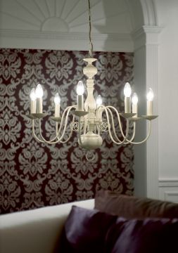 A Flemish Style 8 Arm Chandelier in Cream and Silver - DISCONTINUED Large View