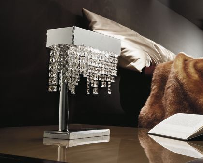 An offset Italian crystal table lamp in polished chrome ID Large View