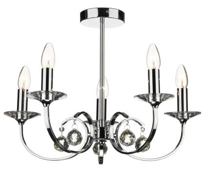 A Five-Arm Ceiling Chandelier Finished in Polished Chrome ID Large View