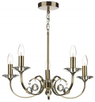 A Five-Arm Ceiling Chandelier in Antique Brass ID Large View
