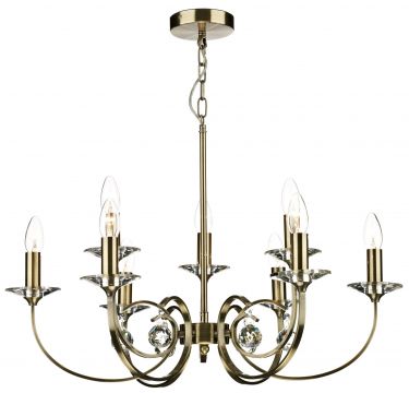 A Nine-Arm Ceiling Chandelier in Antique Brass - DISCONTINUED Large View