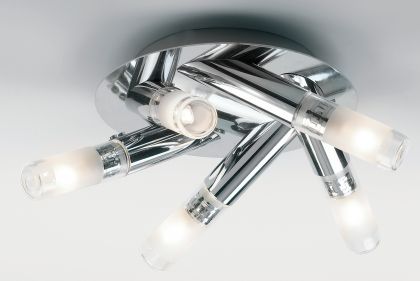 A Modern Style Chrome Five-Arm Flush Bathroom Light ID Large View