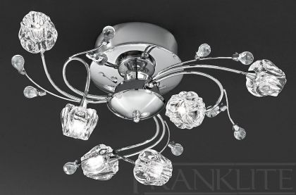 Polished Chrome and Glass 6 Arm Flush Ceiling Light ID Large View