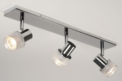 A Polished Chrome Triple Spotlight Bar with Clear Glass Shades ID Large View