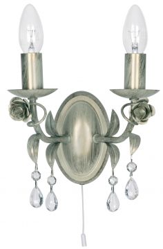 Decorative Double Arm Cream Gold Wall Light with Crystal ID Large View