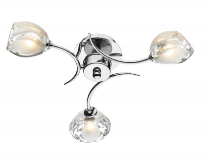 Polished Chrome 3 Arm Flush Ceiling Light with Sculptured Glass ID Large View