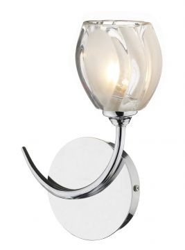 Polished Chrome Single Wall Light with a Sculptured Glass Shade ID Large View