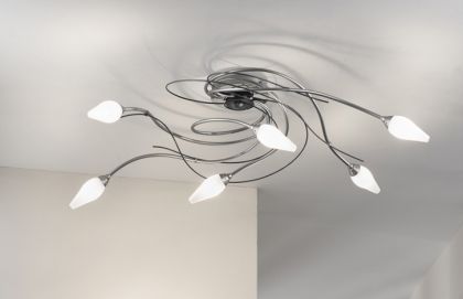 A Gently Curving 6 Arm Italian Flush Ceiling Light ID Large View