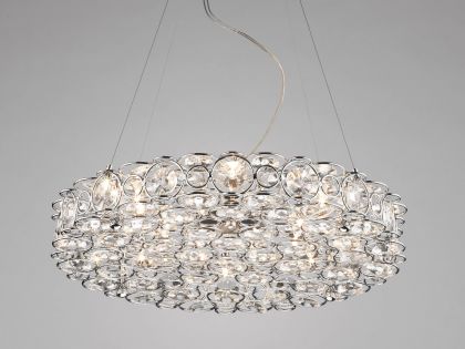 Modern 16 lamp ceiling pendant in chrome with crystal discs I- DISCONTINUED Large View