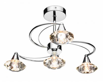Polished Chrome 4 Arm Semi-Flush Ceiling Light with Crystal Glass ID Large View