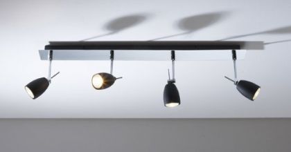 Four Black Spot Lights on a Linear Chrome Ceiling Plate ID Large View