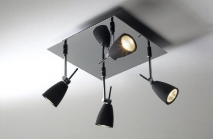 Four Black Spot Lights on a Chrome Square Ceiling Plate ID Large View