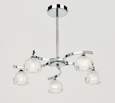 Chrome 5 Arm Semi Flush Ceiling Light with Crystal Shades - DISCONTINUED Large View