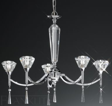 5 Arm Chandelier with Crystal Glass Shades - Colour Options ID Large View