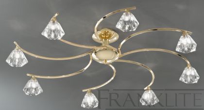 Polished Brass and Crystal Glass 8 Arm Flush Ceiling Light ID Large View