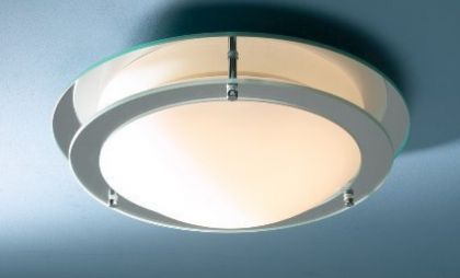 A Flush Bathroom Ceiling Light with Circular Mirrored Glass - DISCONTINUED Large View