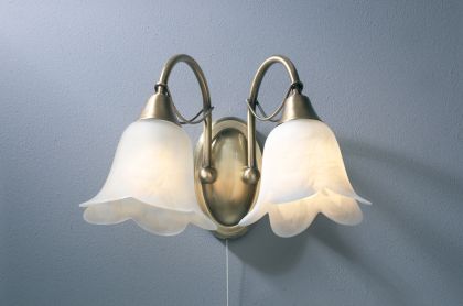 A 2-Arm Wall Light in Antique Brass with Frosted Glass Shades ID Large View