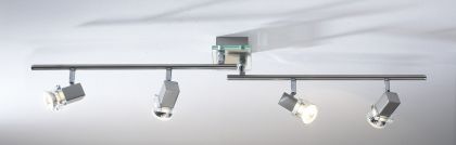 Four Adjustable Spotlights on a Bar in Satin Chrome - DISCONTINUED Large View
