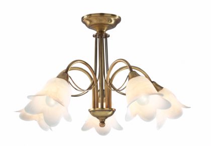 A Five Arm Semi-Flush Ceiling Light In Antique Brass ID Large View