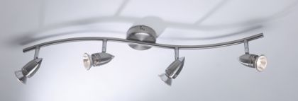 Four Adjustable Spotlights on a Curved Bar - Satin Chrome ID Large View