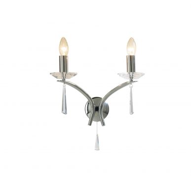 A Polished Chrome Wall Light with Crystal Sconces and Drops ID Large View