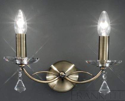 Antique Brass and Crystal Double Arm Wall Light ID Large View