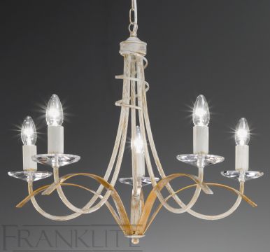 Ivory-Gold and Crystal 5 Arm Italian Chandelier - DISCONTINUED Large View