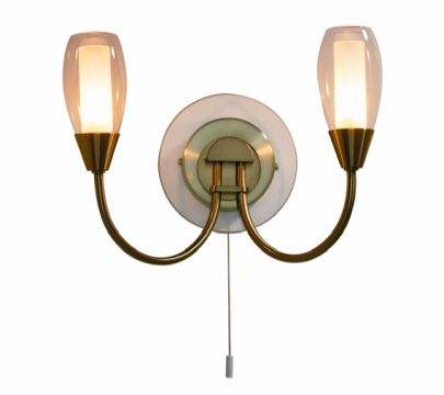 A Double Arm Wall Light In Antique Brass with Pull Cord - DISCONTINUED Large View