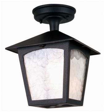 A Semi-Flush Outdoor Lantern in Black with Frosted Glass ID Large View