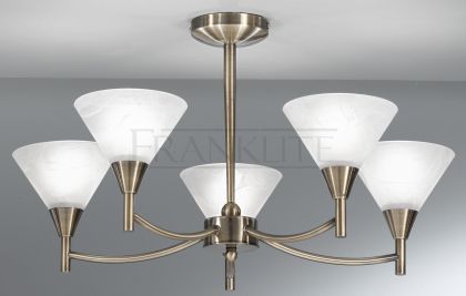 5-Arm bronze Semi-Flush Ceiling Light with Alabaster Effect Glass Large View