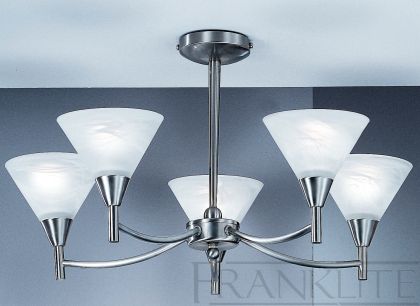 5-Arm satin nickel Semi-Flush Ceiling Light with Alabaster Effect Glass Large View