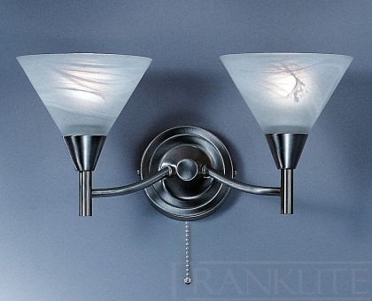 Satin Nickel Double Wall Light with Alabaster Effect Glass Shades ID Large View