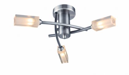Satin Chrome 3 Arm Flush Ceiling Light with Glass Shades ID Large View