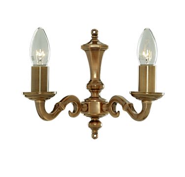 A 2-Arm Solid Brass Wall Light - Antique Brass Finish ID Large View