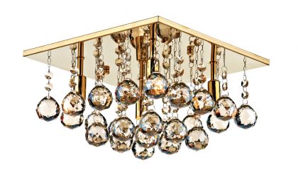 Gold Coloured Square Flush Crystal Ceiling Light ID Large View