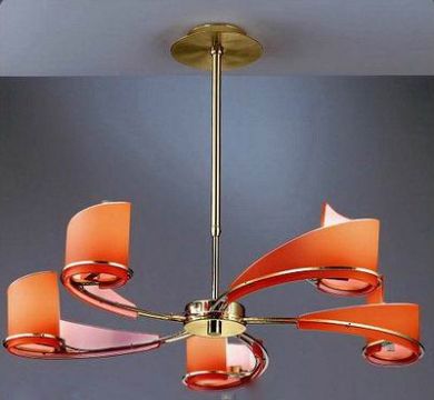 Premium 5-Arm Italian Ceiling Light with Orange Glass - DISCONTINUED Large View