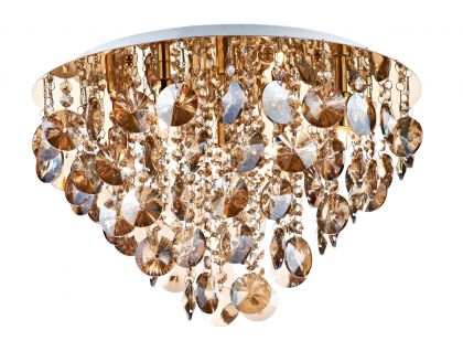 Flush Ceiling Light with Amber Crystals in Gold Finish ID Large View