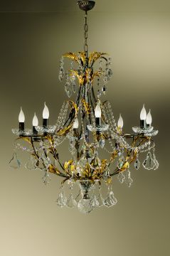 Italian dark brown 8 arm chandelier with chunky crystal ID  Large View