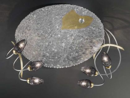 Hand made Italian gold leaf and silver leaf flush ceiling light ID  Large View