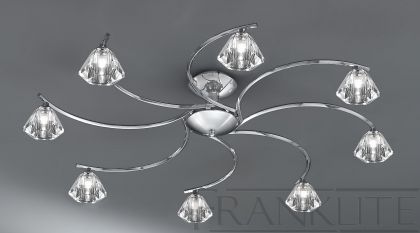 Polished Chrome and Crystal Glass 8 Arm Flush Ceiling Light ID Large View