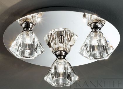 Polished Chrome and Crystal Glass Flush Ceiling Light - DISCONTINUED Large View
