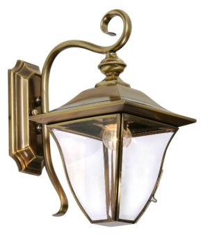 An Outdoor Wall Lantern Set Below the Arm - Antique Brass ID Large View