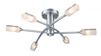 Satin Chrome 6 Arm Semi-Flush Ceiling Light with Glass Shades ID Large View