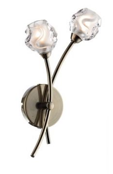 A 2-Arm Wall Light with Frosted Glass Shades - Antique Brass Finish ID Large View