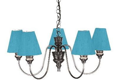 Five Arm Pewter Chandelier with Silk Shades- Colour Options ID Large View