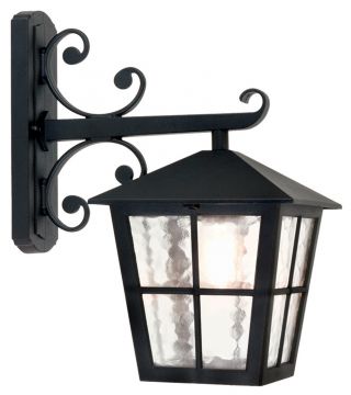 A Black Outdoor Wall Lantern with Antique Effect Glass ID Large View